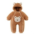 thumbnail image 1 of Penkiiy Newborn Bear Warmer Snowsuit Cotton Fleece Hooded Romper Jumpsuit for Baby Girls Boys Brown Clearance for 6-9 Months, 1 of 3