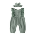thumbnail image 1 of Penkiiy Newborn Infant Baby Girl Cotton Linen Romper Lace Bow One Piece Jumpsuit Clothes Newborn Baby 0-6 Months Green on Sale, 1 of 1