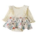 thumbnail image 1 of Penkiiy Newborn Infant Baby Girls Winter Long Sleeve Flowers Printing Romper Jumpsuit Baby Sleep and Play Pajamas 0-3 Months Beige 2023 Summer Deal, 1 of 9