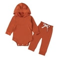 thumbnail image 1 of Penkiiy Newborn Infant Baby Long Sleeve Solid Hoodie Romper Bodysuit Tops+Pants Set Newborn Baby Essentials for 18-24 Months Kids Orange on Sale, 1 of 8