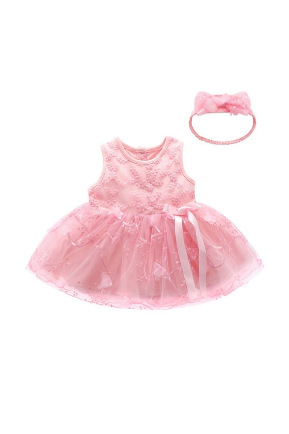 Newborn Toddler Baby Girl Clothes Outfits Cute Embroidery Lace Mesh Princess Dress Set Baby Girl Dresses for Photoshoot 0-3Months Pink 2023 Summer Deal