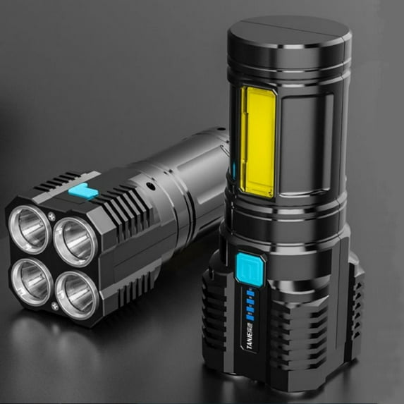 Penkiiy Nine Lights in One Brightest Outdoor Flashlight 1000 Lumens, LED Flashlight 4pcs LED Light, Bright Rechargeable flashlights Powerful Torch Long Throw Up to 200 Meters