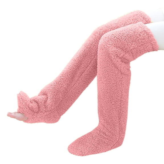 Penkiiy Over Knee High Fuzzy Socks Plush Slipper Stockings Furry Long Leg Warmers Winter Home Sleeping Socks Leg Warmers for Women Pink