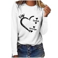 thumbnail image 1 of Penkiiy Personalized Heart Shirt Ladies Fashion Solid Color Valentine's Day Heart Print Long Sleeve Round-Neck Shirt Woman Casual Loose M White, 1 of 1