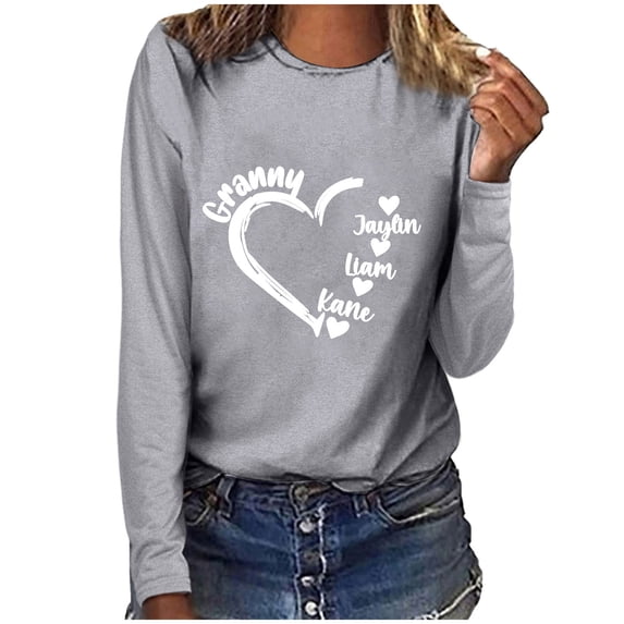 Penkiiy Personalized Nana Shirt, Custom Grandma Heart Sweat, Grandkids Name Shirt, Gift For Grandma, Nana Crewneck 2XL Gray