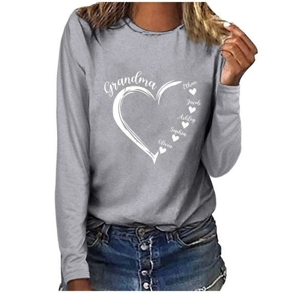 Penkiiy Personalized Nana Shirt, Custom Grandma Heart Sweat, Grandkids Name Shirt, Gift For Grandma, Nana Crewneck L Gray