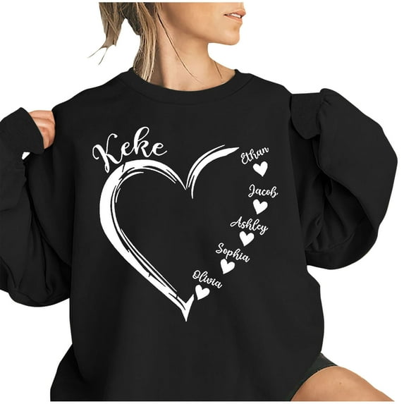 Penkiiy Personalized Nickname Mom Grandma Hearts with Kid Names Sweatshirt, Christmas Mom Grandma Shirt Gifts for Women Black