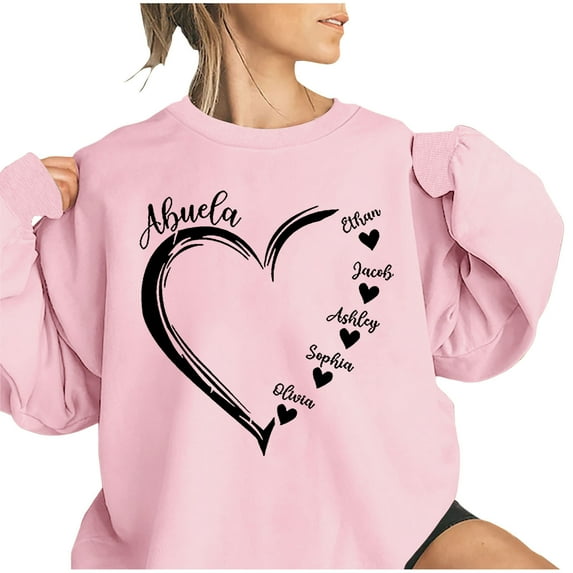 Penkiiy Personalized Nickname Mom Grandma Hearts with Kid Names Sweatshirt, Christmas Mom Grandma Shirt Gifts for Women Pink