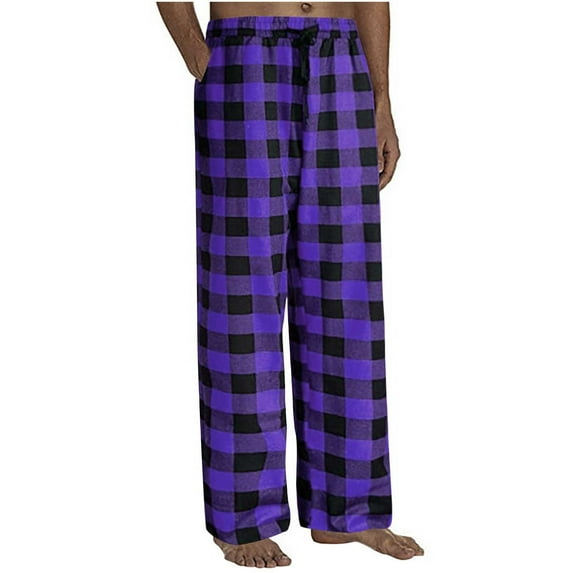 Penkiiy Plaid Pajama Pants Men's Plaid Printed Elastic Waist Pocket Home Pants Casual Pants Black