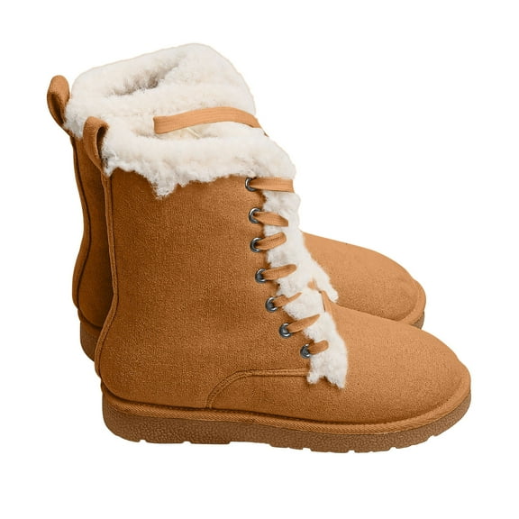 Penkiiy Platform Boots for Women Snow Boots Lace up with Fur Interior Non-slip Outdoor Winter Boots Classic Mini Boots 39 Yellow