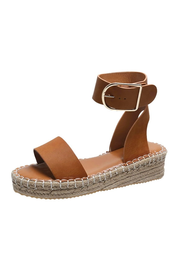 Platform Sandals Women Buckle Open Toe Ankle Strap Women's Platform Wedge synthetic Sandals Espadrilles Shoes 39 Brown