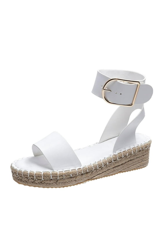 Platform Sandals Women Buckle Open Toe Ankle Strap Women's Platform Wedge synthetic Sandals Espadrilles Shoes 39 White