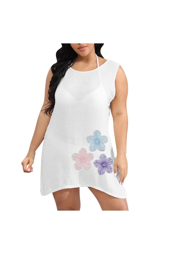 Plus Size Cover-Up: Boho Chic Lace Tunic with Embroidery & Sequins 3XL White
