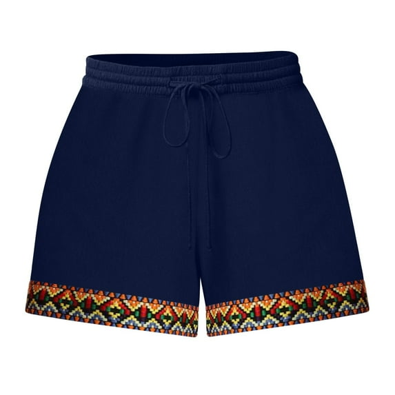 Penkiiy Plus Size Shorts for Women 2024 Summer Casual Elastic Waist Lace Trim Beach Shorts Yoga Lounge Shorts with Pockets 3XL Navy