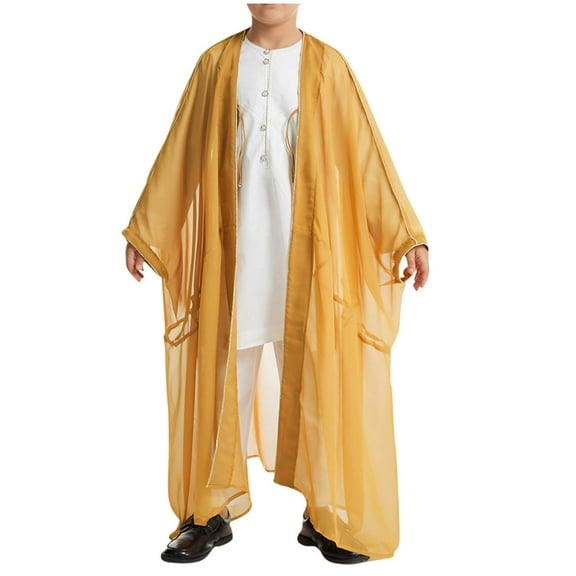 Penkiiy Premium Boys Arabic Thobe Robe - Breathable Muslim Attire | Trendy Middle Eastern Long Sleeve Tunic