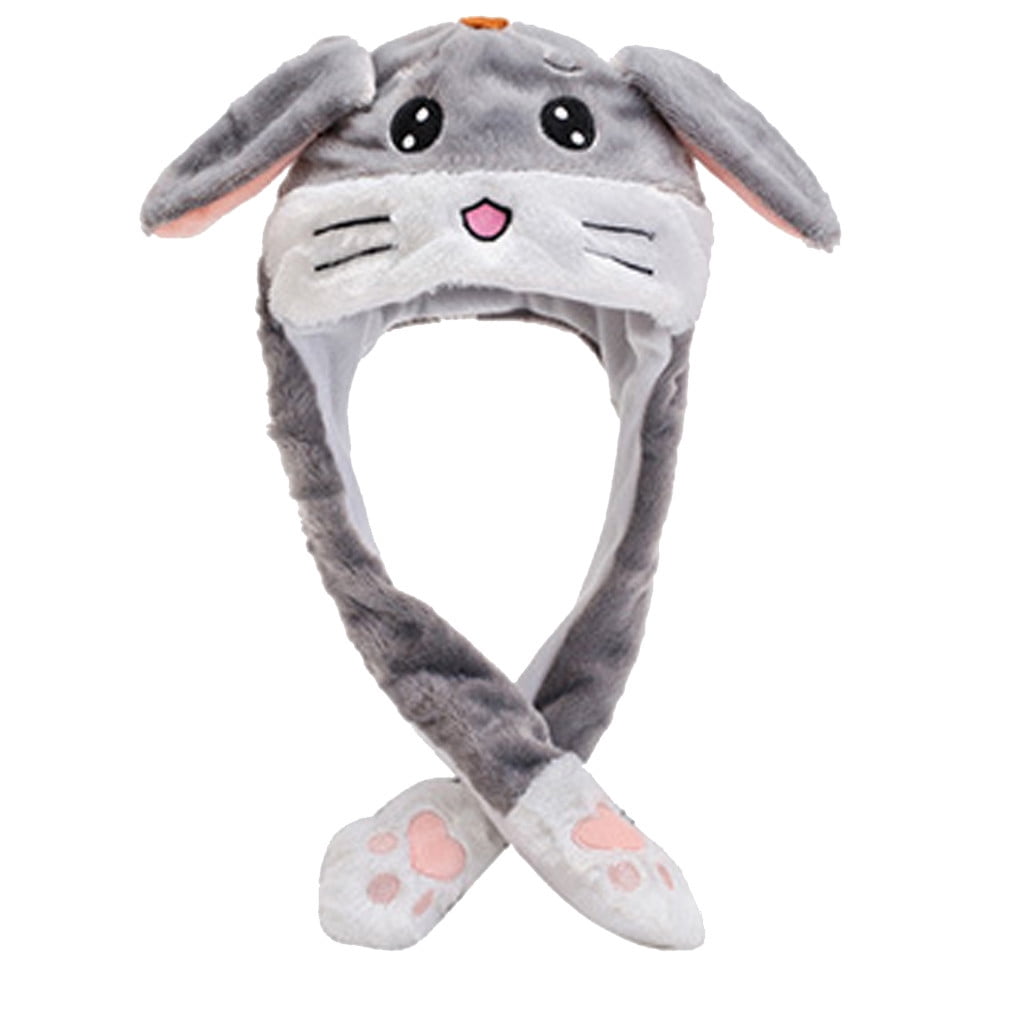 Penkiiy Rabbit Hat Ear Moving Jumping Funny Bunny Plush Cap for Women ...
