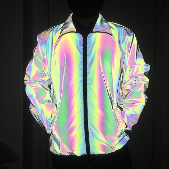 Penkiiy Reflective Coat Hooded Windbreaker Fashion Runing Pocket Jacket L Black