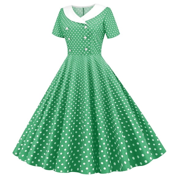 Penkiiy Retro Polka Dot Swing Dress for Women - Vintage V-Neck Summer Dress with Belt | Trendy & Flattering A-Line Design