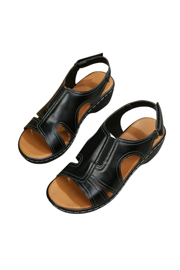 Sandals for Women Dressy Summer Open Toe Slippers Ankle Buckle Strap Clip Toe Flip Flop Beach Travel Walking Shoes 35 Black