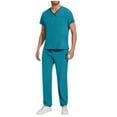 thumbnail image 1 of Penkiiy Scrubs Set for Men ,Classic V-Neck Stretch Top & Straight Pants Yoga Waistband 2XL Light Blue, 1 of 9