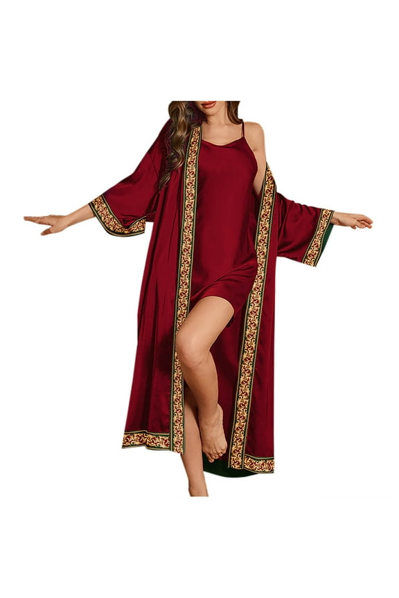 Silk Robe for Women Bridal Bridesmaids Robes 3/4 Sleeve Satin Kimono Bathobe Soft Silky Sleepwear Red