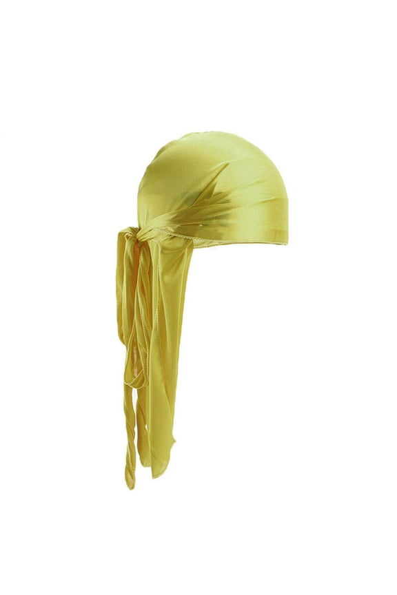 Silky Durags Long Tail Headwrap Durag Wide Strap Satin Durag Cap for Men and Women Stretchable Luxury Velvet Durag Cap Straps Headwraps with Long Tail and Wide Straps Yellow