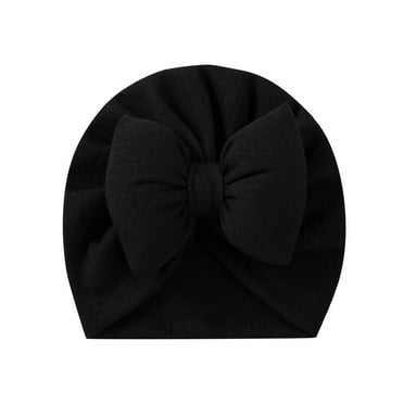 Penkiiy Soft Turban Hats with Bow Donut Nursery Hospital Caps Beanies Bonnets for Baby Girls Newborns Infants Toddlers Black