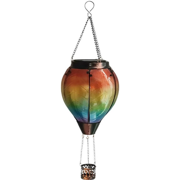 Penkiiy Solar Lanterns, Outdoor Solar Hot Air Balloon Lantern with Flame Glass Solar Lights Outdoor Solar Lanterns Hanging Solar Lantern Waterproof Solar Powered Lamp Led Lantern for Yard Garden Decor
