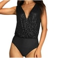 thumbnail image 1 of Penkiiy Sparkle Sequin Bodysuit For Women V-Neck Cowl Back Shiny Glitter One-piece Top Bodysuits with Sheer Mesh Thong Black Shapewear Tummy Control, 1 of 9