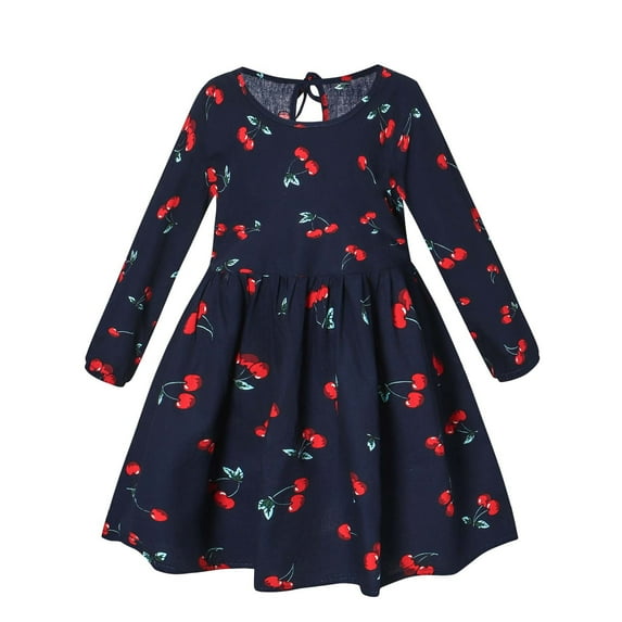 Penkiiy Spring Autumn Baby Girls Long-sleeve Floral Cotton Dress Dresses for Toddler Girls 2-3 Years Black On Sale