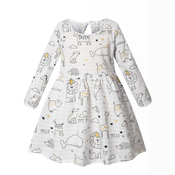 Penkiiy Spring Autumn Baby Girls Long-sleeve Floral Cotton Dress Easter Dresses for Toddler Girls 18-24 Months White 2023 Summer Deal