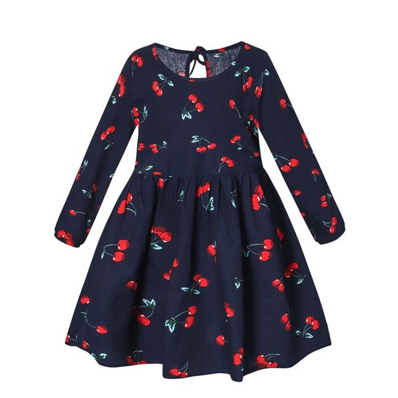 Penkiiy Spring Autumn Baby Girls Long-sleeve Floral Cotton Dress Easter Dresses for Toddler Girls 3-4 Years Black 2023 Summer Deal