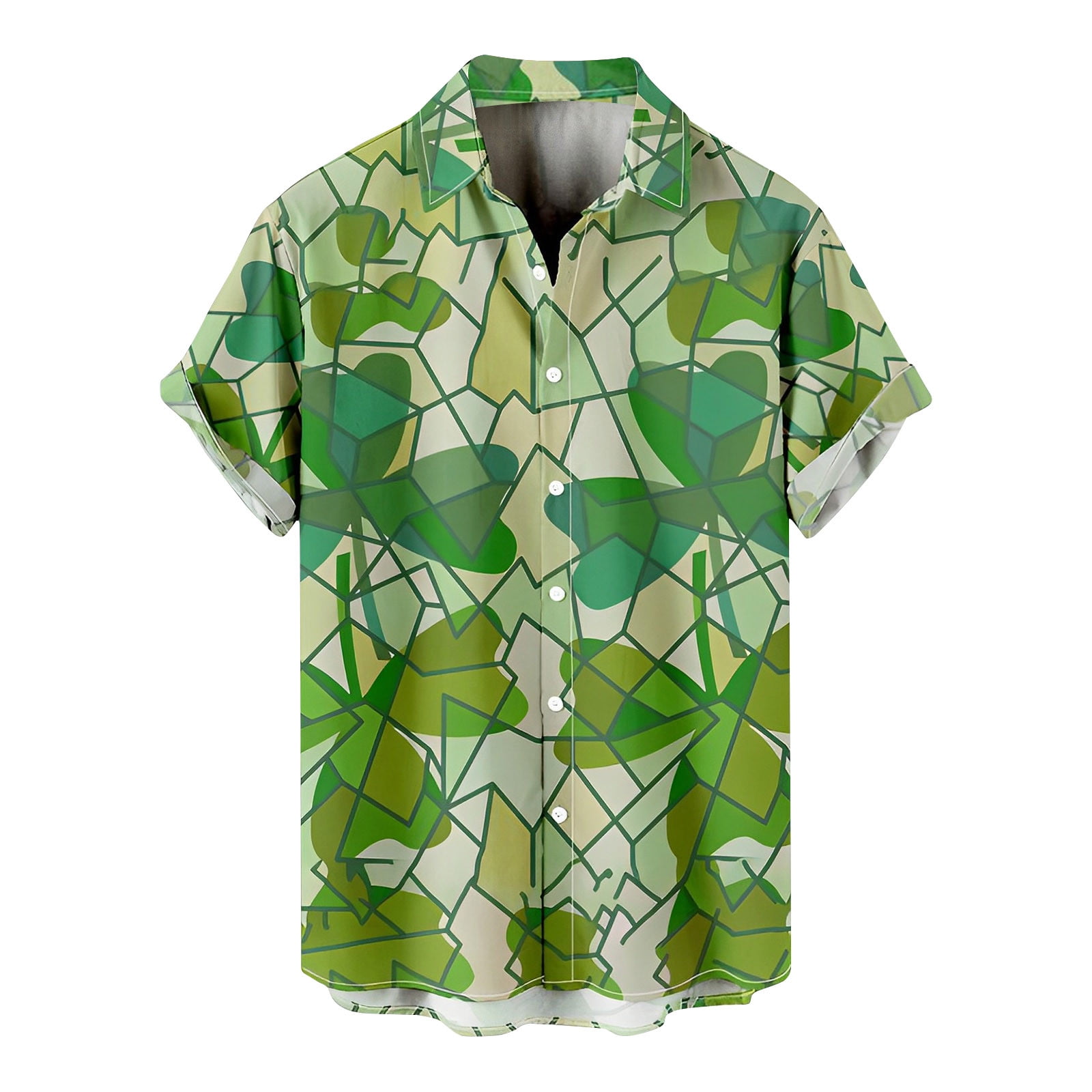 Penkiiy St. Patrick's Day Hawaiian Shirt for Men Irish Printed Casual Short  Sleeve Button Down Beach Shirts XL Green