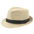 thumbnail image 1 of Penkiiy Straw Fedora Hat Mens Fedora Hats for Men Trilby Hat Sun Hat Panama Hat Linen Packable Straw Beach Jazz Hat Beige, 1 of 3
