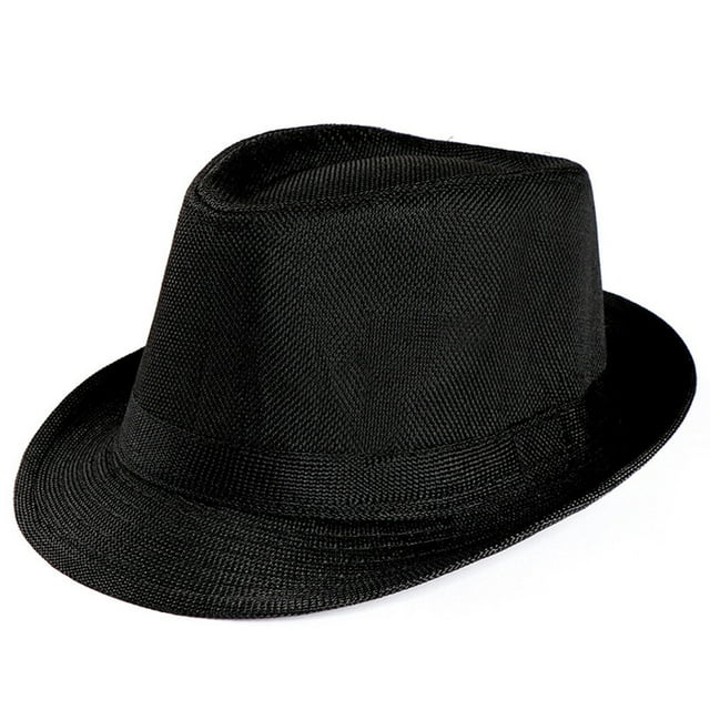 Penkiiy Straw Fedora Hat Mens Fedora Hats for Men Trilby Hat Sun Hat Panama Hat Linen Packable Straw Beach Jazz Hat Black