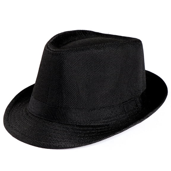 Penkiiy Straw Fedora Hat Mens Fedora Hats for Men Trilby Hat Sun Hat Panama Hat Linen Packable Straw Beach Jazz Hat Black