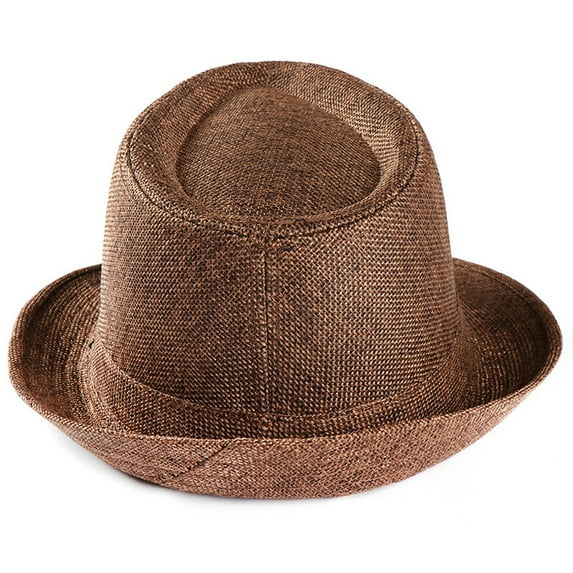 Penkiiy Straw Fedora Hat Mens Fedora Hats for Men Trilby Hat Sun Hat Panama Hat Linen Packable Straw Beach Jazz Hat Coffee