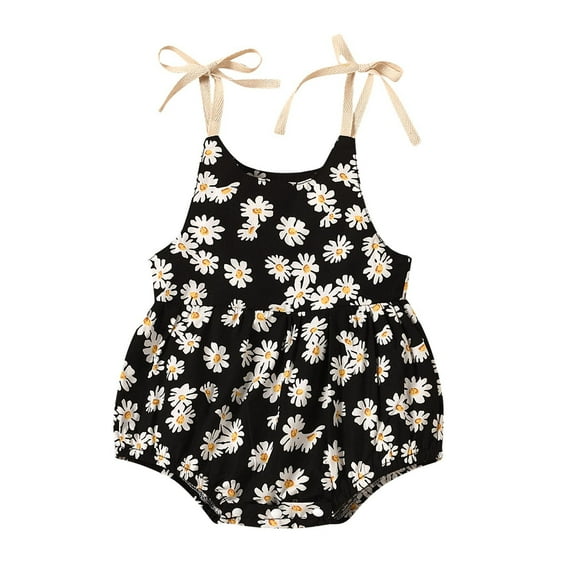 Penkiiy Summer Baby Girls Flowers Straps Sleeveless Jumpsuit Casual Bodysuit ClothesNewborn Easter Outfit Girl for 6-12 Months Kids Black on Clearance