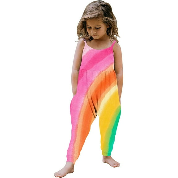 Penkiiy Summer Clothes Toddler Girls Baby Kids Solid Jumpsuit Strap Romper Summer Harem Pants Backless Playsuit Outfits Loose 3-4 Years Multicolor