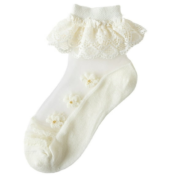 Penkiiy Summer Thin Girls' Solid Color Lace Mesh Lace Princess Ice Stockings Children's Cotton Socks 1 -13 Years Yellow