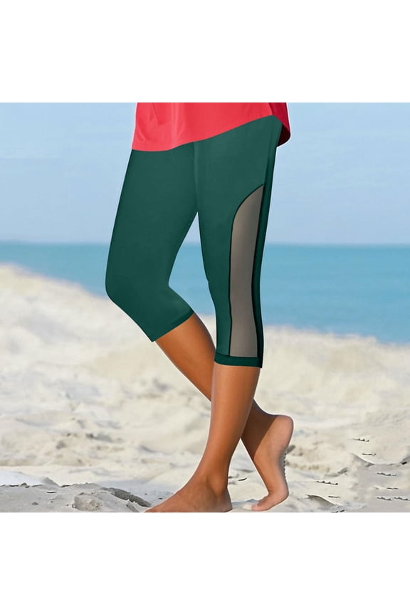 Summer Women's High Waist Mesh Panel Capri Leggings - Trendy Workout Pants for Yoga & Casual Wear