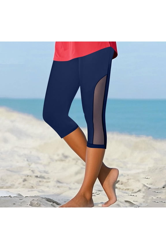 Summer Women's High Waist Mesh Panel Capri Leggings - Trendy Workout Pants for Yoga & Casual Wear