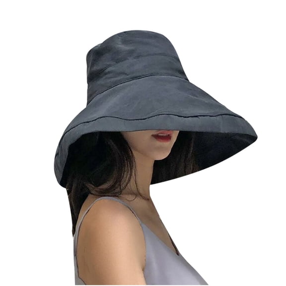 Penkiiy Super Wide Brim Women Sun Hat Cotton Floppy Packable Reversible Wired Edge Hats UV Protection Summer Beach Travel Garden Women's Bucket Hat Black