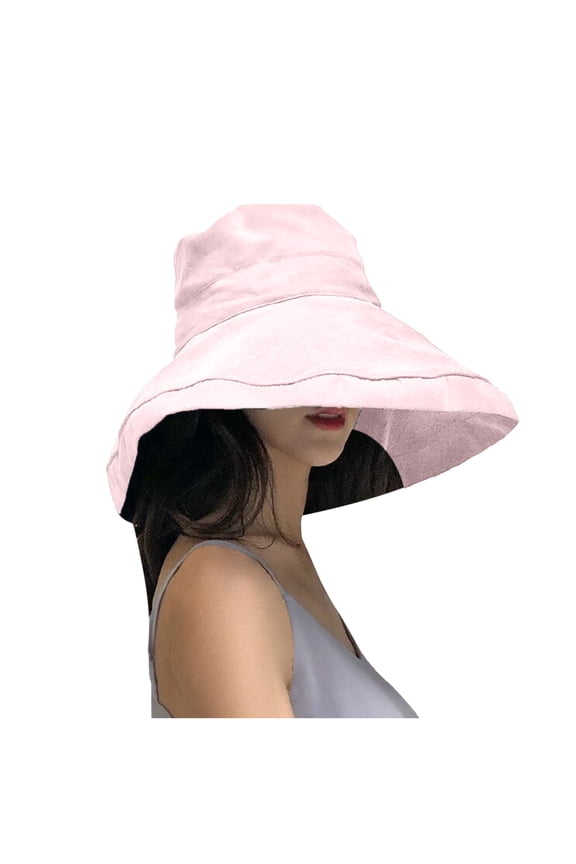 Super Wide Brim Women Sun Hat Cotton Floppy Packable Reversible Wired Edge Hats UV Protection Summer Beach Travel Garden Women's Bucket Hat Pink