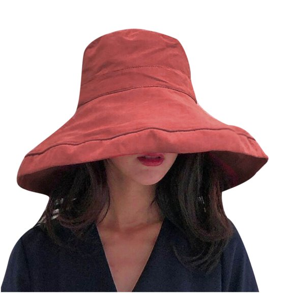 Penkiiy Super Wide Brim Women Sun Hat Cotton Floppy Packable Reversible Wired Edge Hats UV Protection Summer Beach Travel Garden Women's Bucket Hat Red