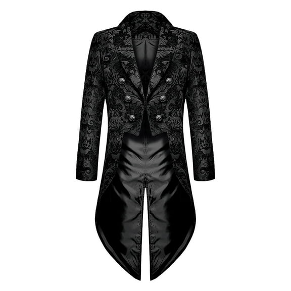 Penkiiy Swallow-tail Coat for Men Clearance Men Solid Patchwork Turn-down Collar Long-sleeved Costume Cosplay Swallow-tailed Coat Black Swallow-tail Coat