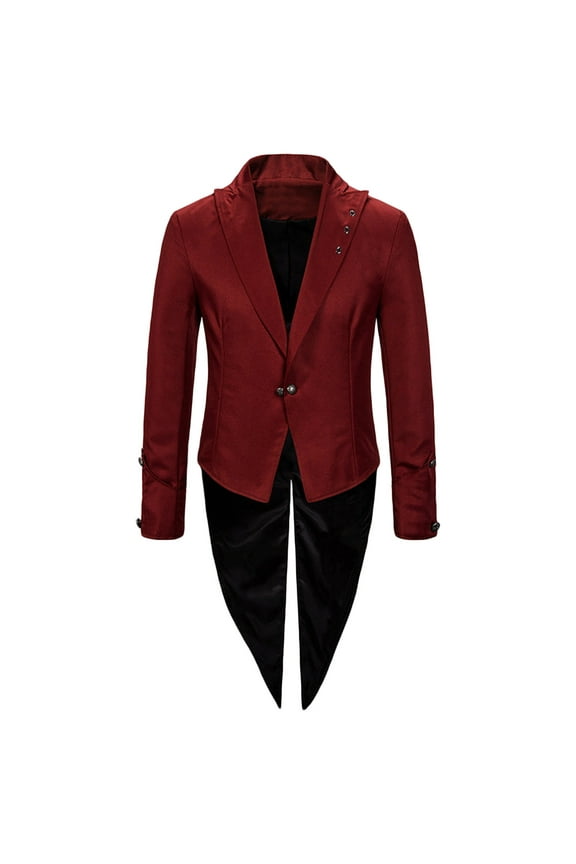 Swallow-tail Coat for Men Clearance Men's Gothic Tuxedo Coat Medieval Steampunk Retro Halloween Performance Clothing Slim Long Sleeve Lapel Coat Wine Swallow-tail Coat