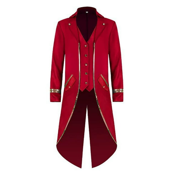 Penkiiy Swallow-tail Coat for Men Clearance Halloween Men's Costume Men's Mid Length Retro Tuxedo Costume Red Swallow-tail Coat