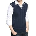thumbnail image 1 of Penkiiy Sweaters for Men Men Casual Knitted Cotton V-Neck Vest Pullover Sleeveless Sweater Tops Blouse Navy Sweaters, 1 of 3