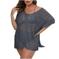 thumbnail image 1 of Penkiiy Swimsuit Cover Ups for Women, V Neck Hollow Out Swim Coverup Crochet Chiffon Summer Beach Cover Up Dress Free Size Gray, 1 of 6